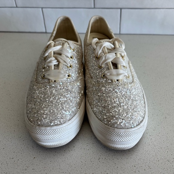 Keds x Kate Spade Sneakers Womens Size 7 Champion Glitter Bride Wedding Cream - Picture 4 of 8